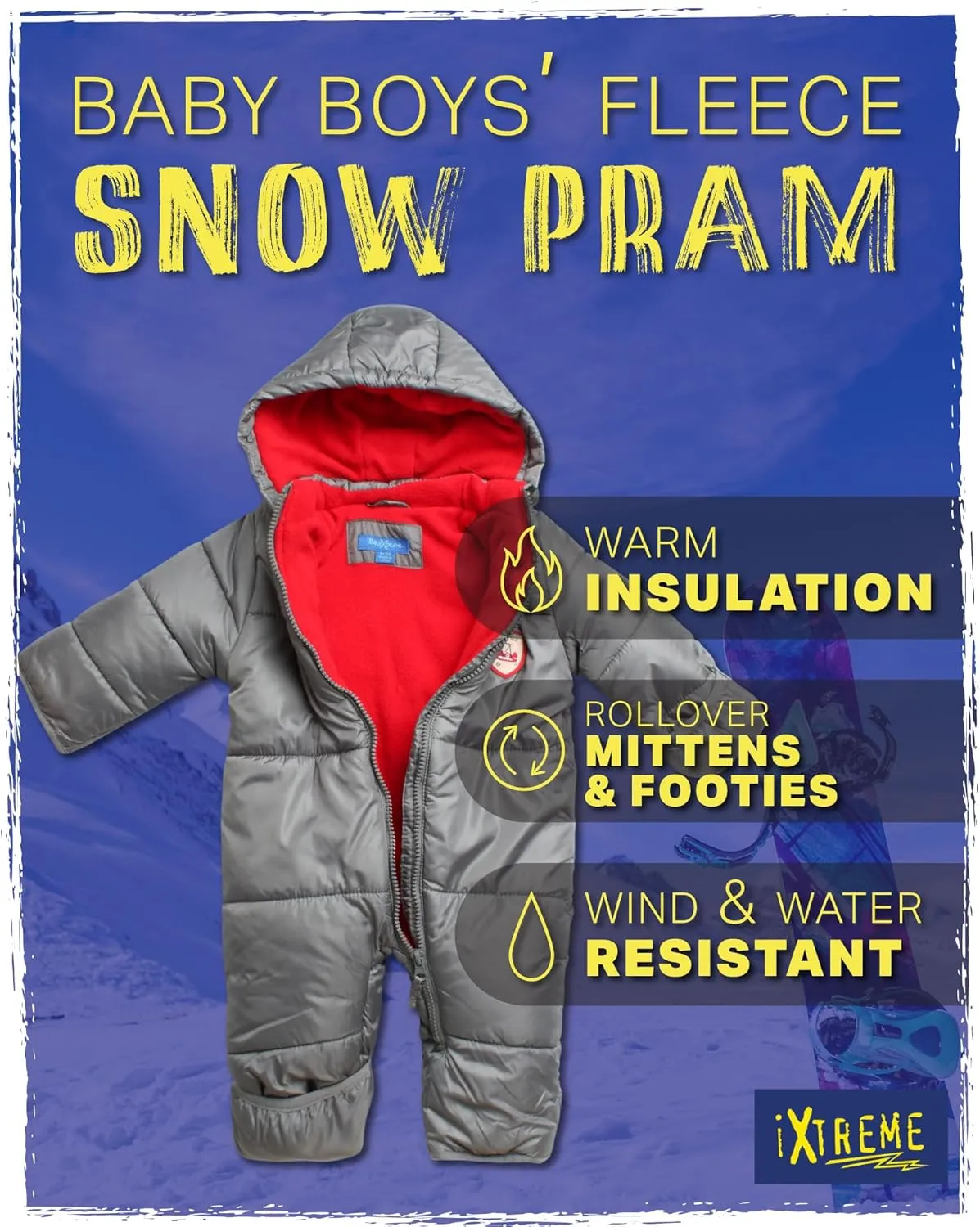 iXtreme Baby Boys' Snowsuit - Cozy Fleece Insulated Winter Snow Pram Bunting Suit for Newborns and Infants (Sizes: 0-24M)