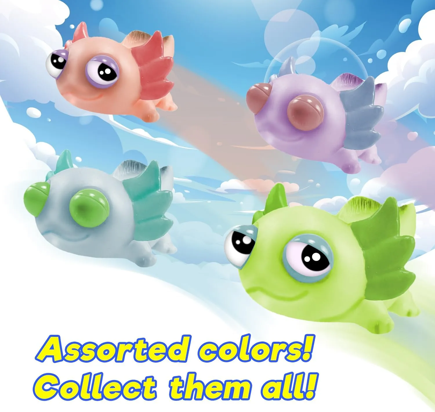 JA-RU Squeezy Pop-Eyes Axolotl Toy (12 Unit Assorted) Ugly Cute Squishy Animal Kids Toys for Boys and Girls. Smush Fidget Silly Stress Relief Axolotls Sensory Figure. 4747-12s