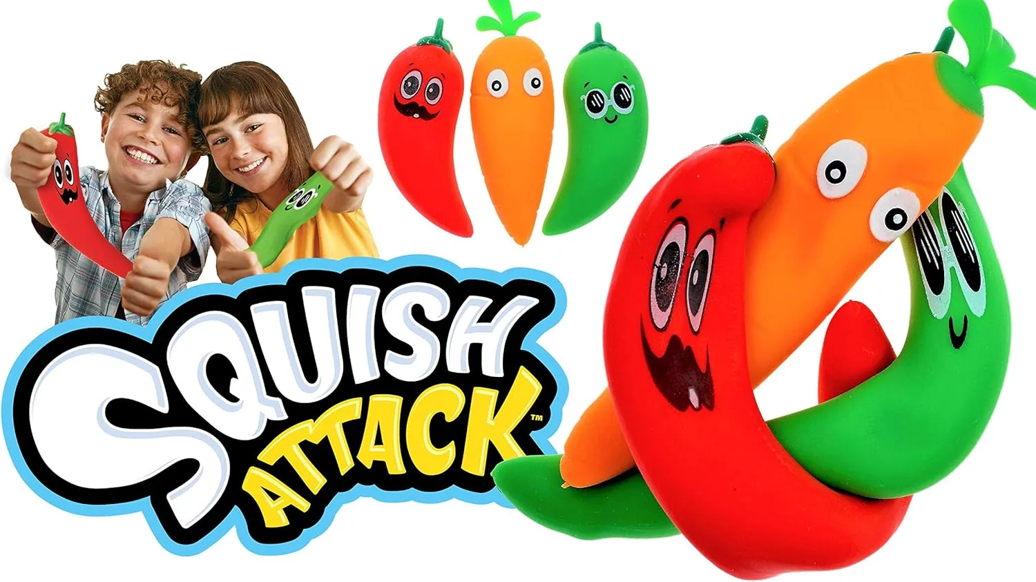 JA-RU Stretchy Carrot Squish Attack Sensory Toy. Sensory Toy Stress Relief Toys Sand Filled, Fidget Toys Easter Gifts for Kids and Adults. Party Favors 5560 (1 Carrot & 2 Peppers)
