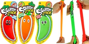 JA-RU Stretchy Carrot Squish Attack Sensory Toy. Sensory Toy Stress Relief Toys Sand Filled, Fidget Toys Easter Gifts for Kids and Adults. Party Favors 5560 (1 Carrot & 2 Peppers)