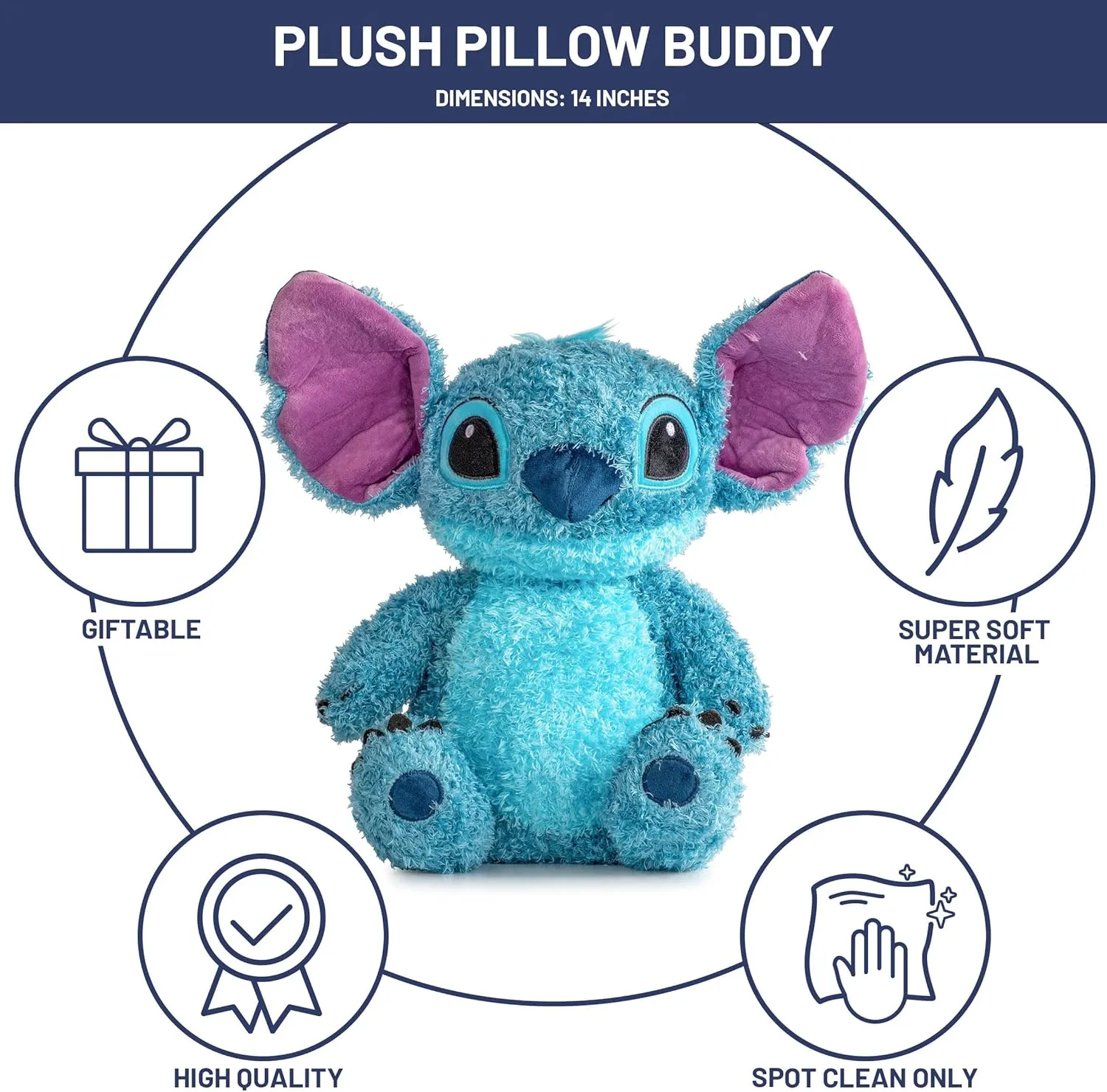 Jay Franco Disney Plush Pillow Buddy - Soft Plushie Stuffed Pillow, 14 Inches, Blue - Stitch