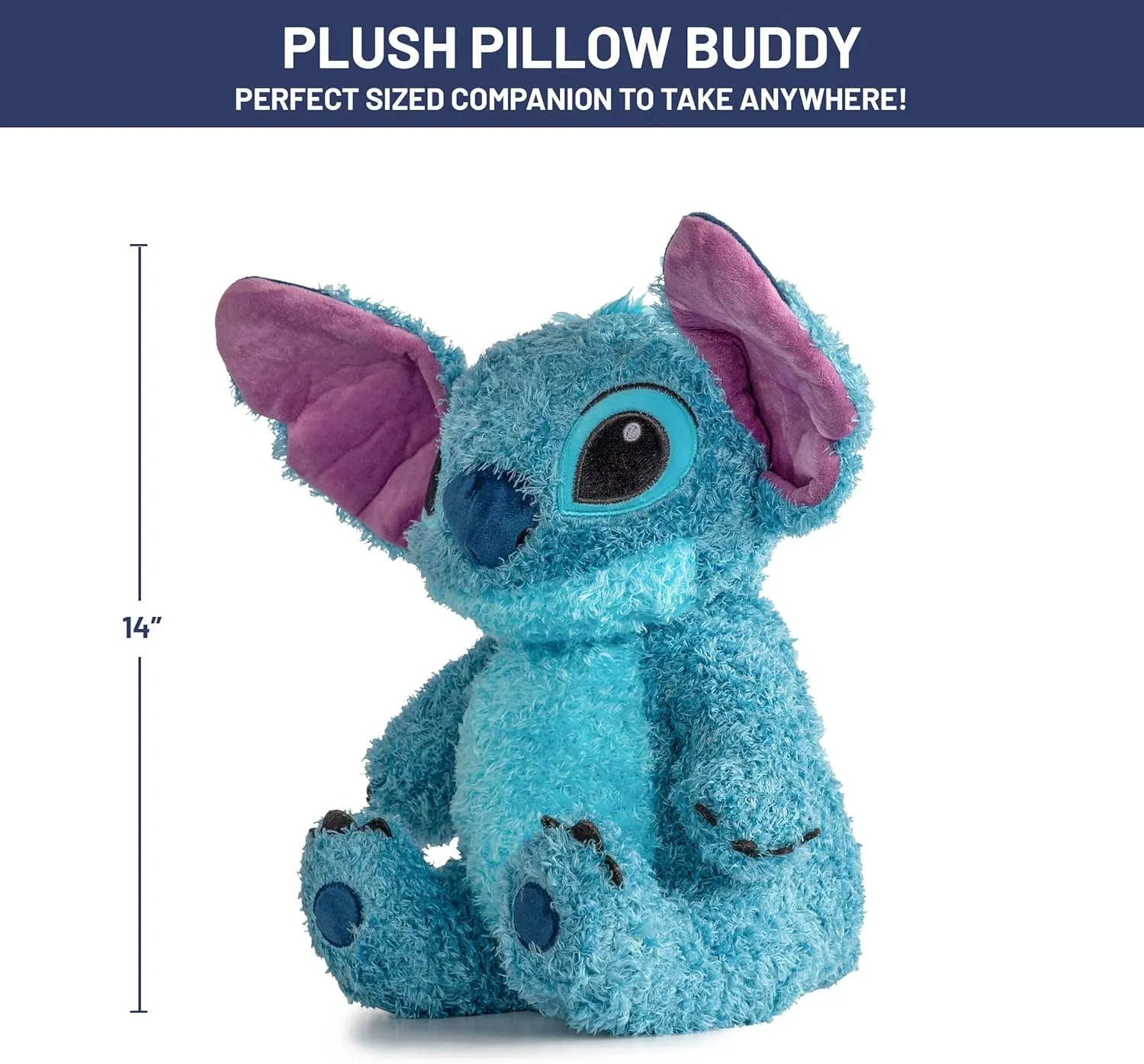 Jay Franco Disney Plush Pillow Buddy - Soft Plushie Stuffed Pillow, 14 Inches, Blue - Stitch