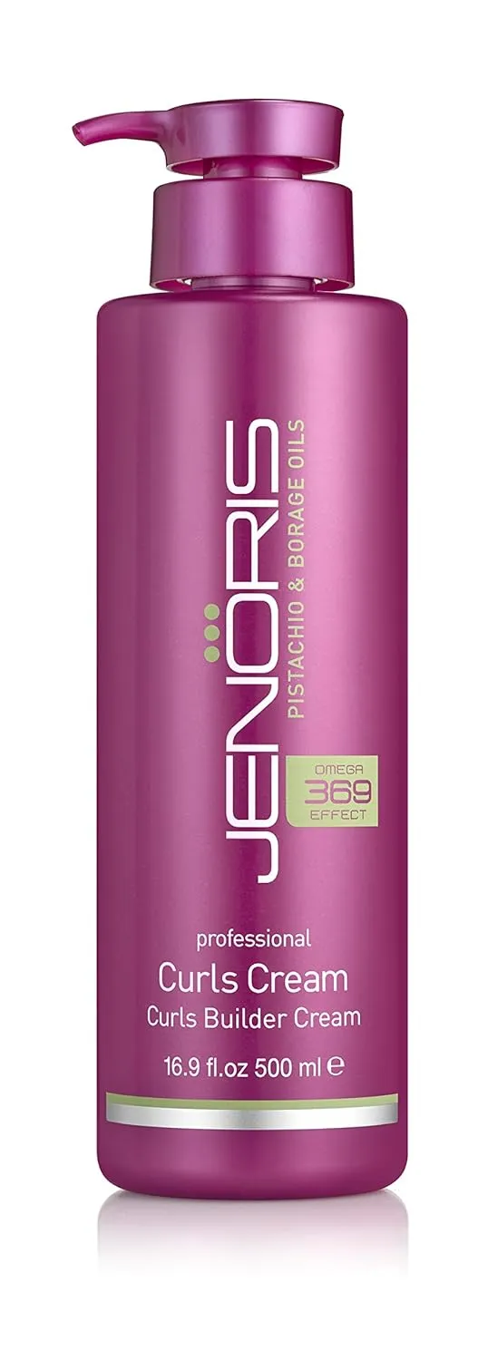 Jenoris Professional Curls Cream - Curls Builder Cream Natural haircare treatment. Infused with Pistachio oil for intense moisturizing allowing curly hair to be styled & frizz free (16.9 fl oz)