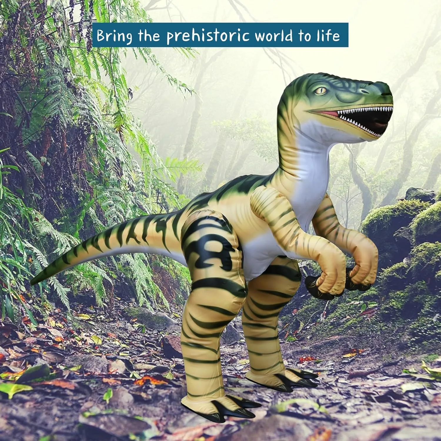 Jet Creations Inflatable 51" L Velociraptor Dinosaur Toy, Green Prehistoric Animal, Garden Decor, Photo Prop, Jurassic Theme Decoration