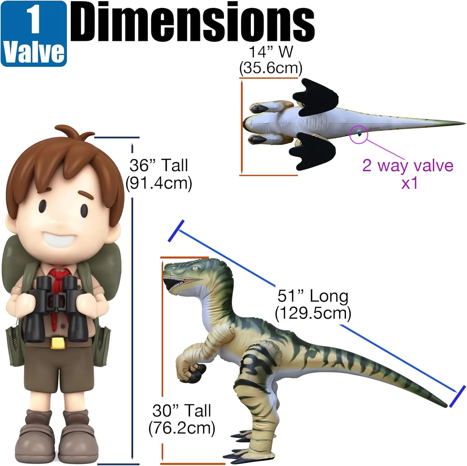 Jet Creations Inflatable 51" L Velociraptor Dinosaur Toy, Green Prehistoric Animal, Garden Decor, Photo Prop, Jurassic Theme Decoration