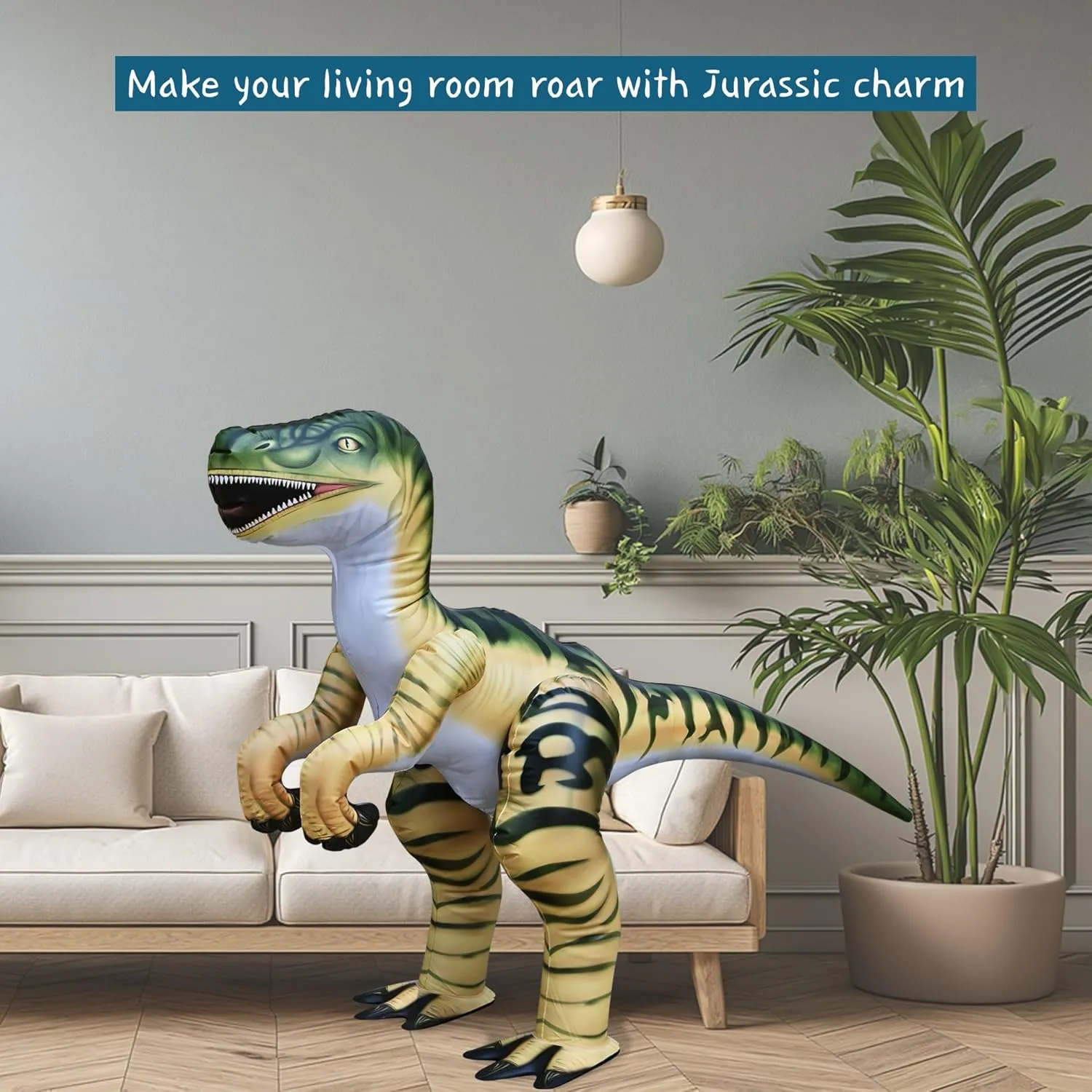 Jet Creations Inflatable 51" L Velociraptor Dinosaur Toy, Green Prehistoric Animal, Garden Decor, Photo Prop, Jurassic Theme Decoration