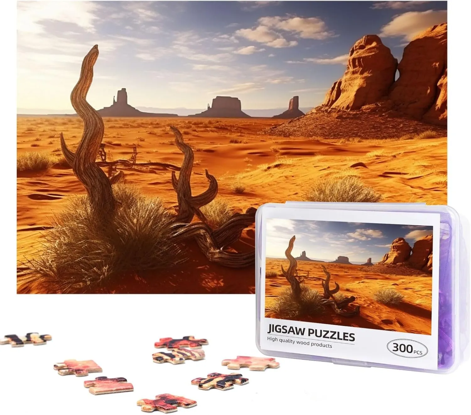 Jigsaw Puzzle Personalized 300 Pieces Puzzles with Storage Bag Western Desert Photos Puzzles Wooden Home Decor Wall Art Custom Picture Puzzle Gift for Wedding Birthday Couple Lovers 10.2"x15"