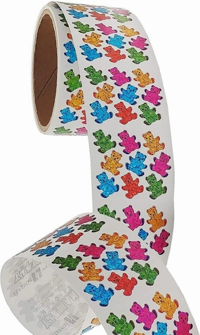 JILLSON & ROBERTS Bulk Roll Prismatic Stickers, Micro Teddy Bears - 100 Repeats