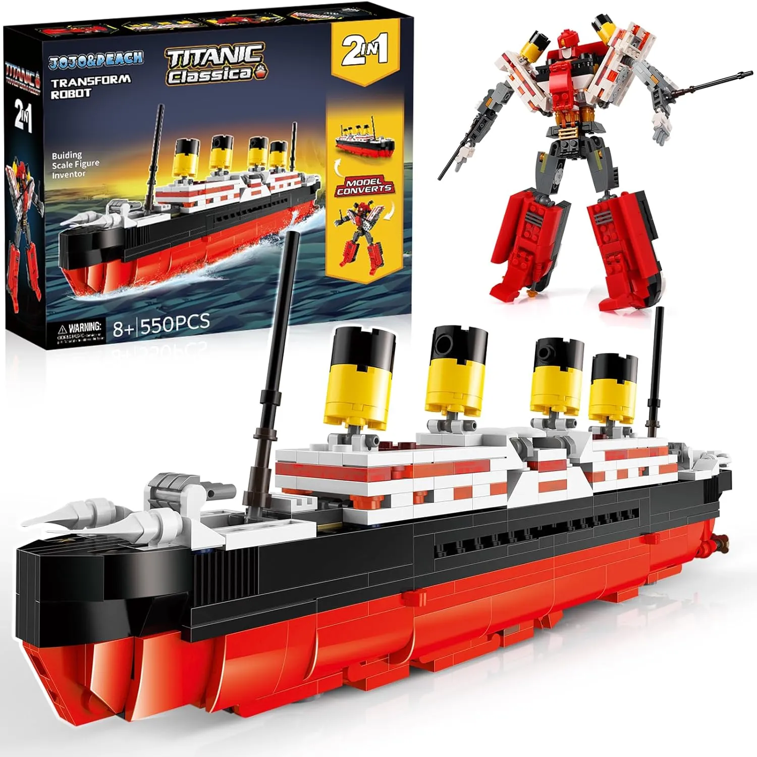 JOJO&Peach Titanic Stem Toys, 2 in 1 Titanic Model & Transform Robot Building Kit, Collectible Display Model Set, Stem Projects Toys Gifts for Kids Age 8  and Adults (550 Pieces)