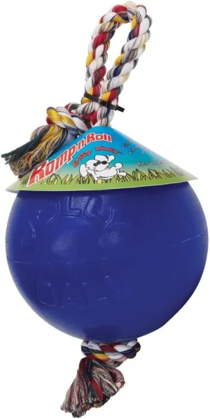 Jolly Pets Romp-n-Roll Rope and Ball Dog Toy, 4.5 Inches/Small, Blue (645 BL), for Small Breeds