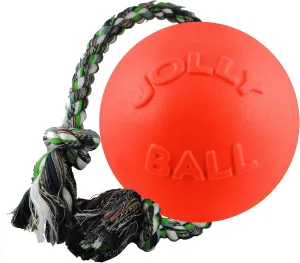Jolly Pets Romp-n-Roll Rope and Ball Dog Toy, 4.5 Inches/Small, Orange