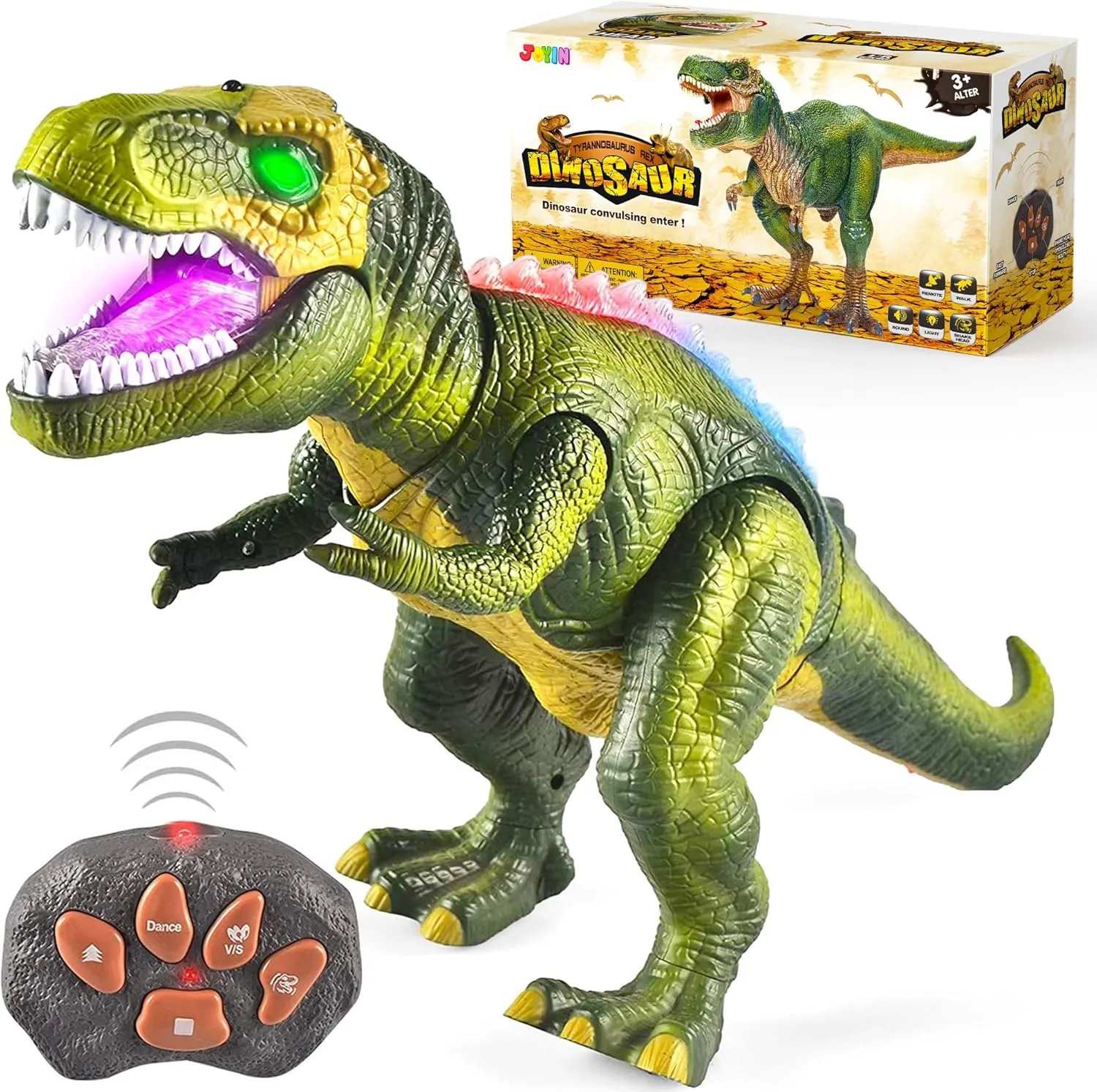 JOYIN Robot Dinosaur Toy for Kids Boys 3  Big T rex with Light and Realistic Roaring Sound, Remote Control Walking & Dancing Dinosaur, Electronic Steam Toy, Birthday Gift for Kids Boys Girls