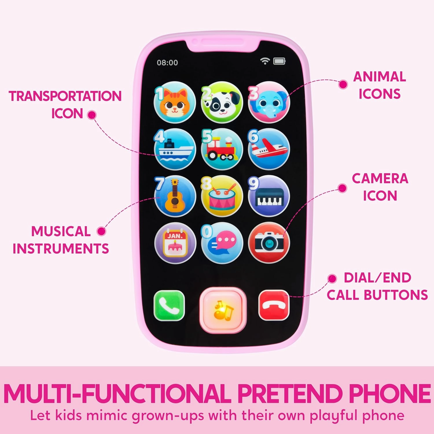 JOYIN Baby Learning Phone and Remote Toy for Toddler, Pink Smartphone Toys with Music for Infants, Kids, Girls, Holiday Stocking Stuffers, Birthday Gift