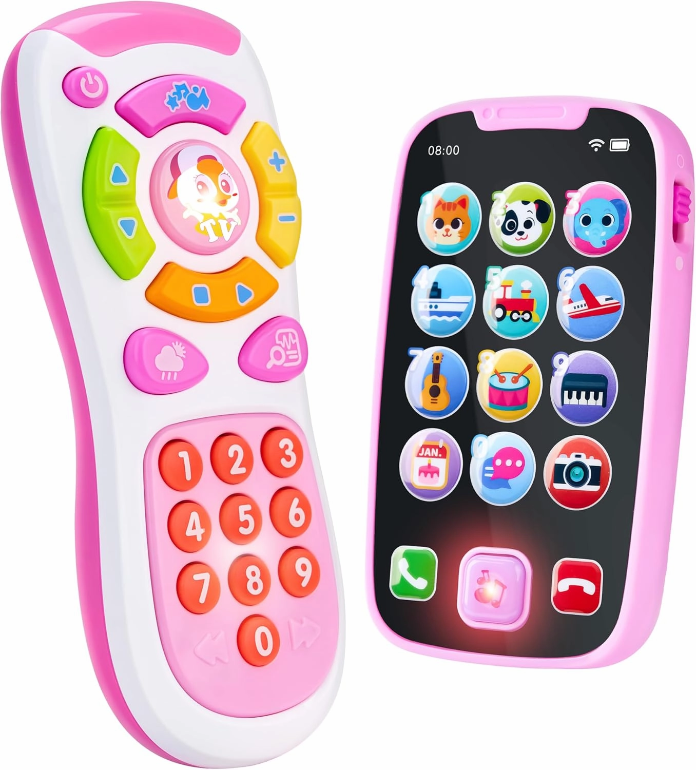 JOYIN Baby Learning Phone and Remote Toy for Toddler, Pink Smartphone Toys with Music for Infants, Kids, Girls, Holiday Stocking Stuffers, Birthday Gift