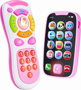 JOYIN Baby Learning Phone and Remote Toy for Toddler, Pink Smartphone Toys with Music for Infants, Kids, Girls, Holiday Stocking Stuffers, Birthday Gift