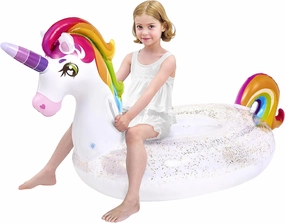 JOYIN Unicorn Pool Float Kids - Inflatable Rainbow Unicorn Floaty with Glitters Fun Pool Floats, Ride On Unicorn Beach Lake Floaties Raft Lounge, Party in Summer Decorations Pool Toys for Kids