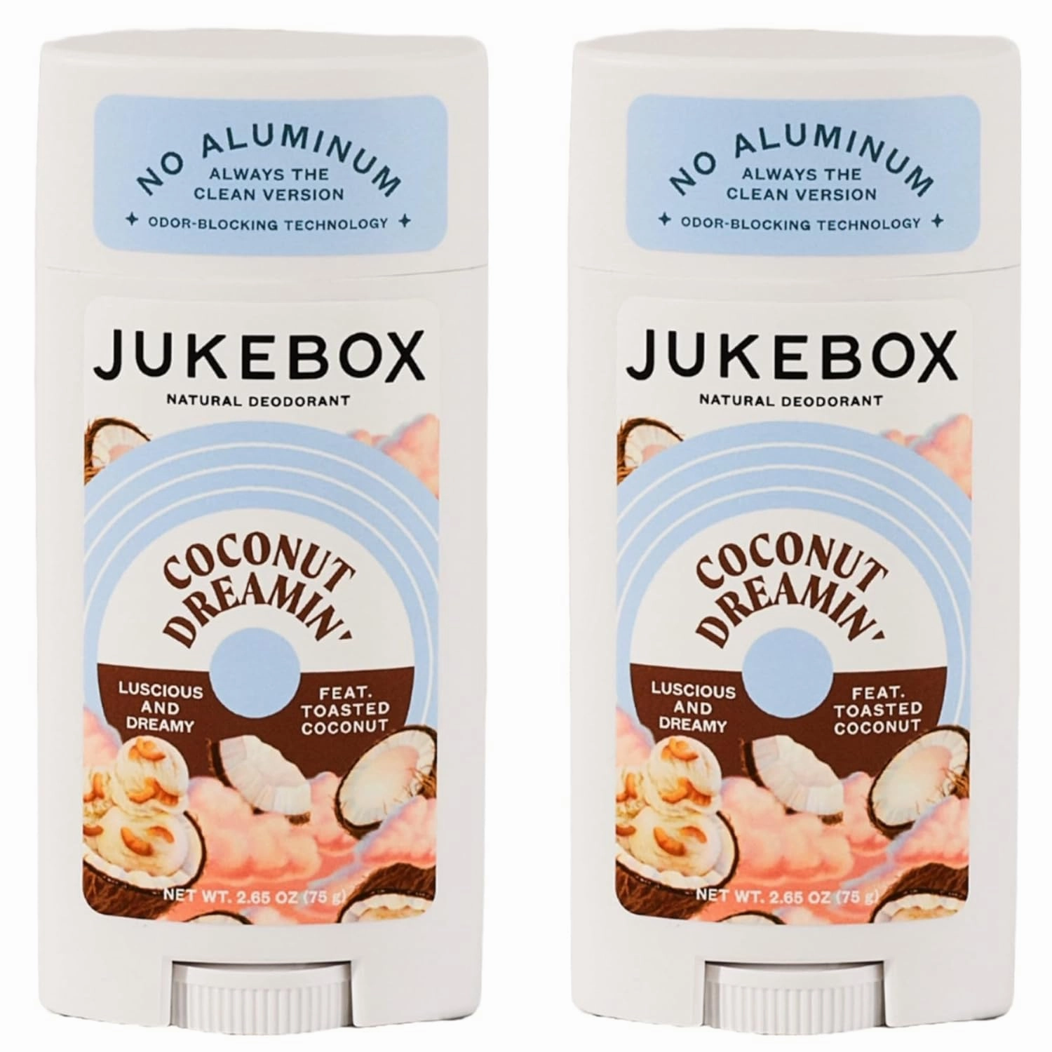 JUKEBOX Natural Deodorant for Women–Coconut Dreamin'–Aluminum-Free, No Baking Soda, No Harsh Chemicals, Odor Blocking Technology, Toasted Coconut,Sweet Spice,Citrus-a Dr. Squatch Brand-2.65oz, 2 Pack