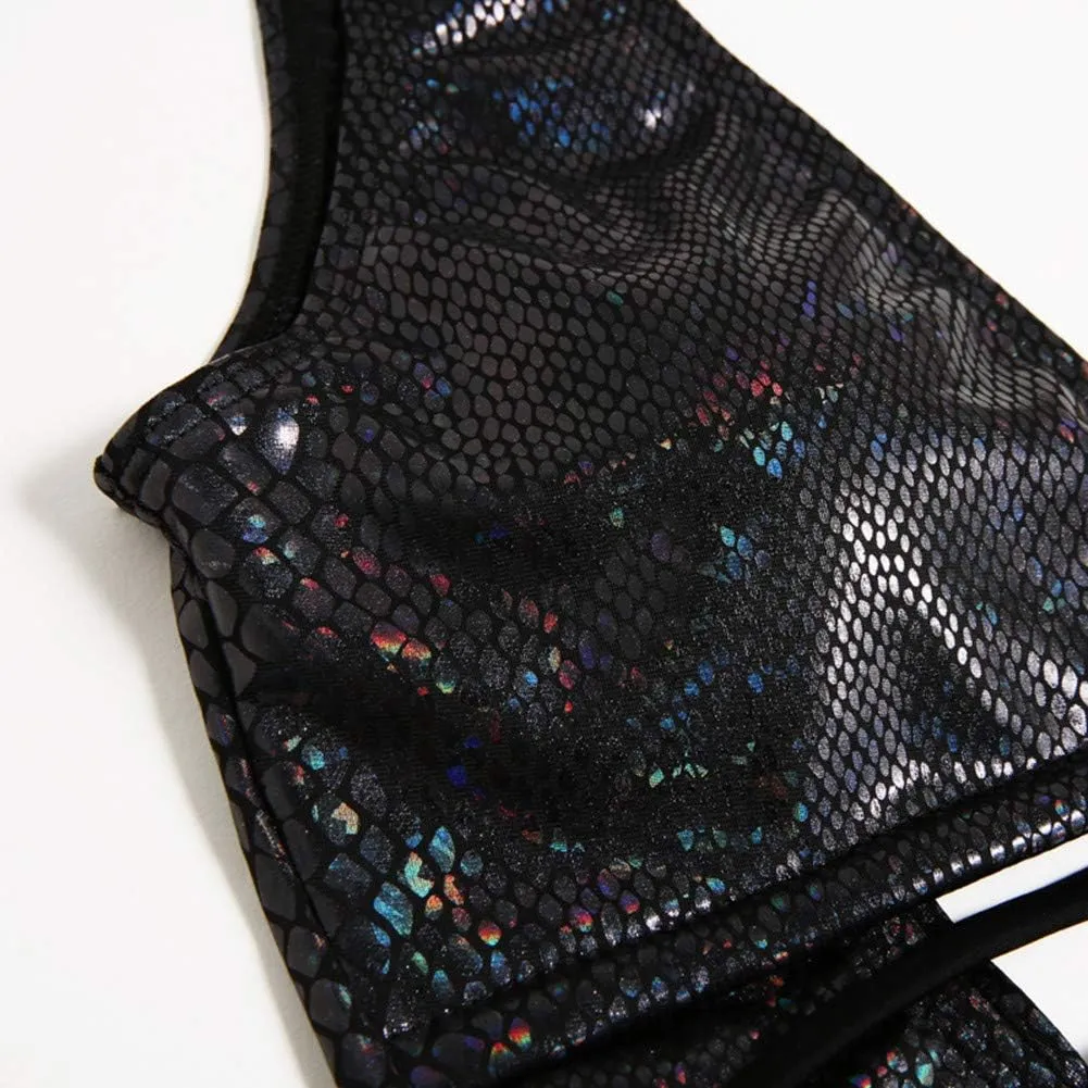 JUMISEE Women Rave Holographic Snakeskin Wrap Swimsuit Sexy Strappy Backless Bathing Suit