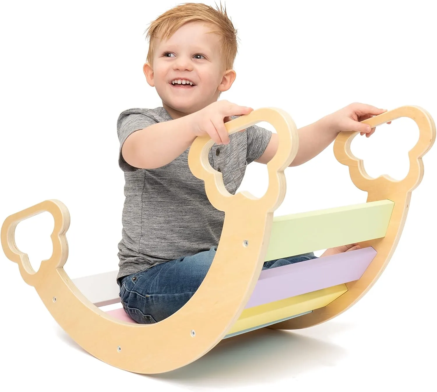 JumpOff Jo - Wooden Arch Climber - Fun Rocking Arch & Climbing Toy for Kids, Montessori Open Play, Indoor Playground Activity - Toddler Climbing Toys - Pastel Colors