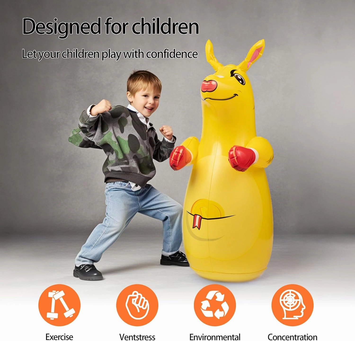 Kangaroo Inflatable Punching Bag for Kids - Durable Bop Bag Toy with Instant Bounce Back, Great for Boys and Girls (47' Tall)