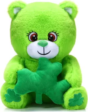 Kasyat St. Patrick's Day Bear Stuffed Animal with Shamrock 12 Inch Plush Bear Cute Stuffed Bear Plushie Shamrock Lover Birthday St. Patrick's Day Party Favor Gifts