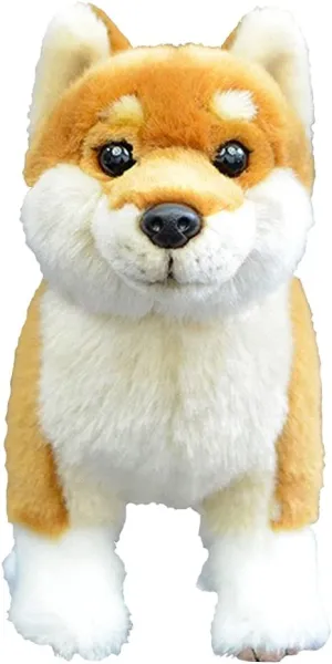 Kawaii Brown Shiba Inu Dog Plush Toy Realistic Simulation Soft Stuffed Animal Akita Puppy Plushie Pillow Toys Lifelike Dog Home Decoration 11'' Long (Brown and White)