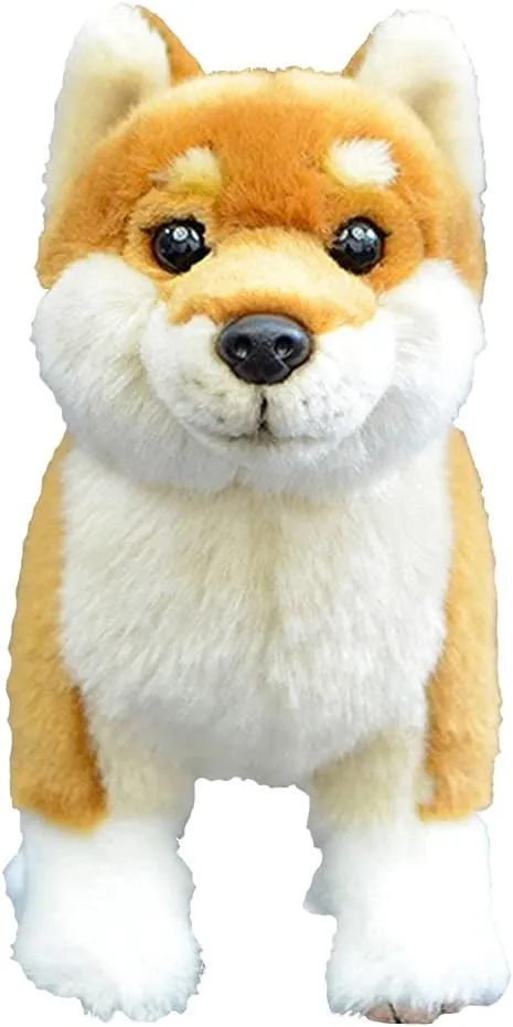 Kawaii Brown Shiba Inu Dog Plush Toy Realistic Simulation Soft Stuffed Animal Akita Puppy Plushie Pillow Toys Lifelike Dog Home Decoration 11'' Long (Brown and White)