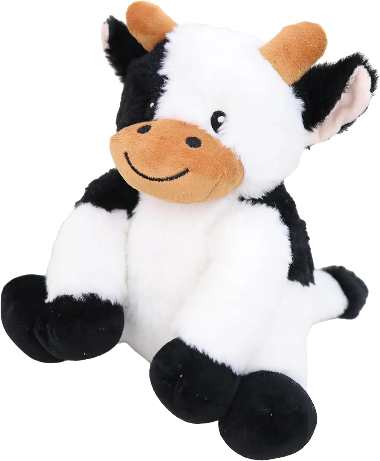 Kawaii Stuffed Fluffy Dairy Cattle Animal Fluffy Cow Plush Toy Fuzzy Milk Bull Plushies Sitting Cow Doll Gift for Kids or Lover in Birthday Valentine and Christmas 12 Inch