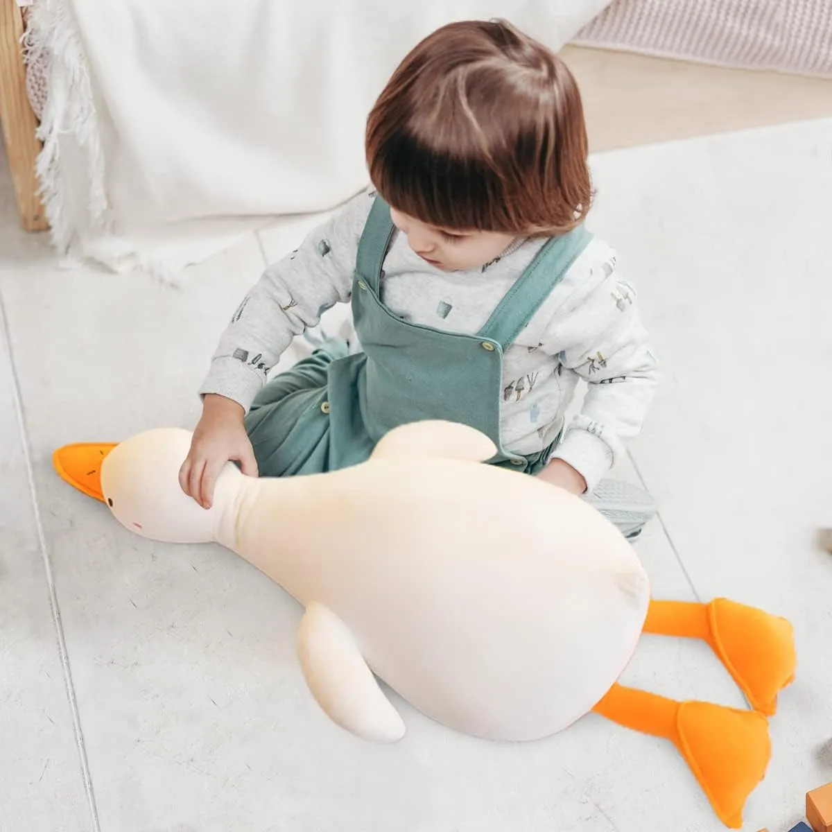kewo Duck Plush Pillow Stuffed Animal Toy, Cute Giant Goose Plush Duck Stuffed Animal,Super Soft Hugging Pillow for Kids Bedding (White,25.5 in)…