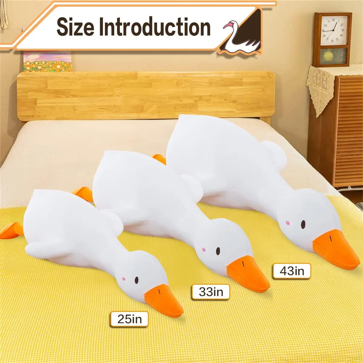 kewo Duck Plush Pillow Stuffed Animal Toy, Cute Giant Goose Plush Duck Stuffed Animal,Super Soft Hugging Pillow for Kids Bedding (White,25.5 in)…