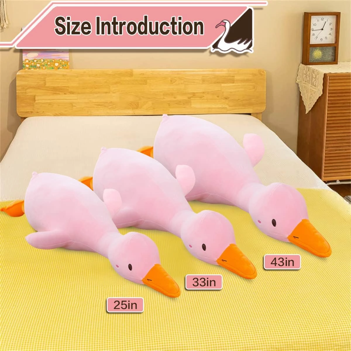 kewo Duck Plush Pillow Stuffed Animal Toy, Cute Giant Goose Plush Duck Stuffed Animal,Soft Hugging Pillow for Kids Bedding (Pink,33.4 in)…