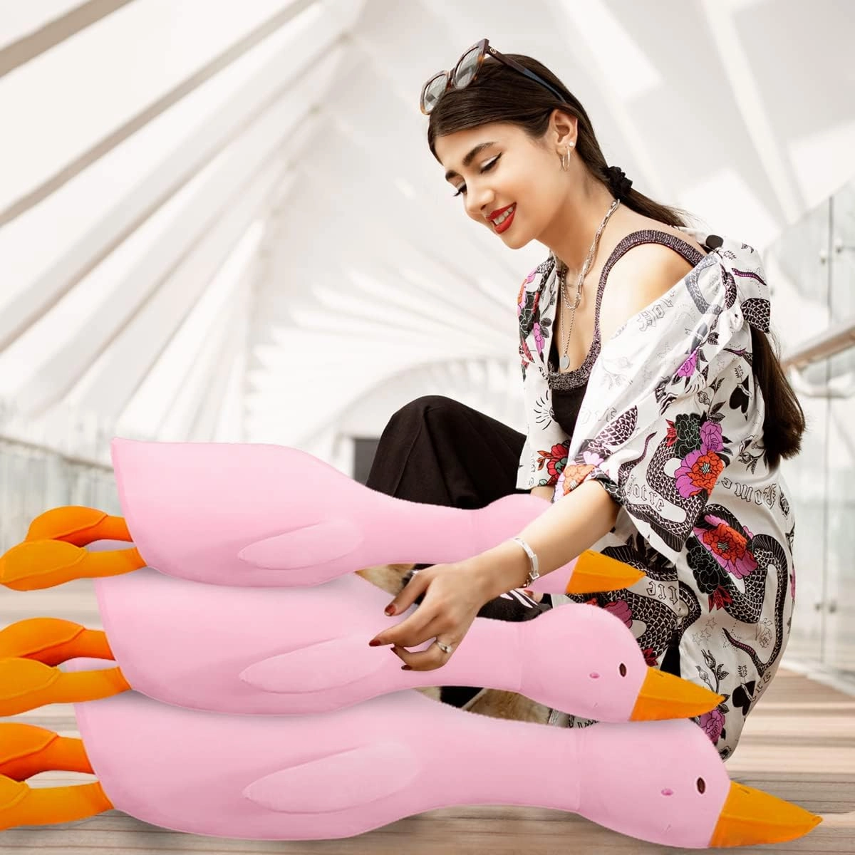 kewo Duck Plush Pillow Stuffed Animal Toy, Cute Giant Goose Plush Duck Stuffed Animal,Soft Hugging Pillow for Kids Bedding (Pink,33.4 in)…