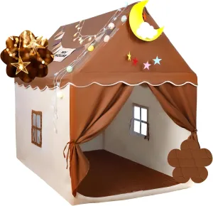 Kid Tent with Padded Mat, Star Lights - Kids Play Tents for Toddlers Kids Tents Indoor Playhouse - Princess Tent for Boys and Girls Toy House Gift - Brown, 47x40x51