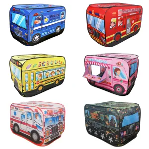 Kids Children Tent Popup Play Tent Toy Garden Lawn Foldable Playhouse Fire Truck Game House Bus Tent Indoor Outdoor Game