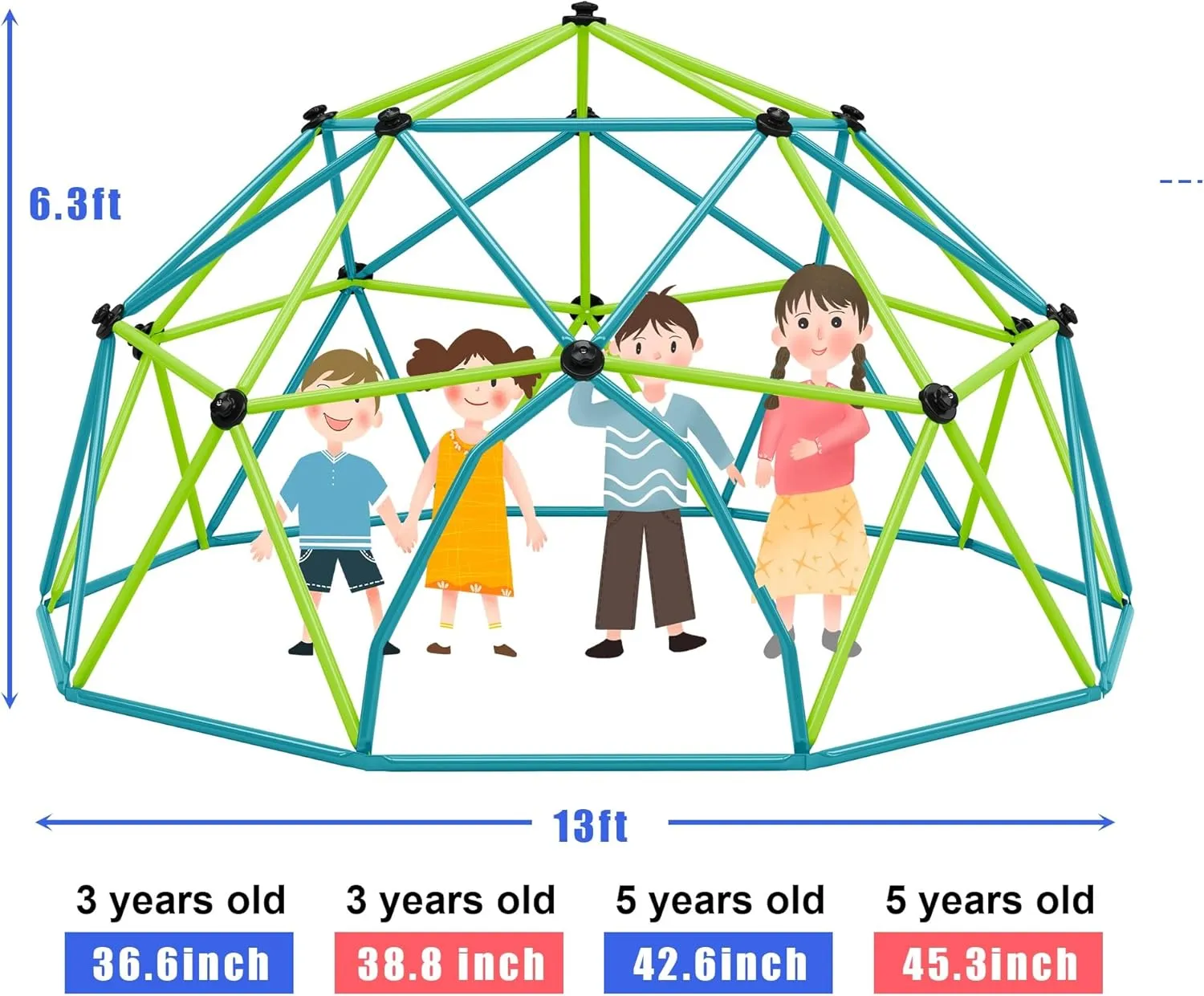 Kids Climbing Dome Tower - Geometric Playground Dome Climber Monkey Bars Play Center, Rust Resistant Steel, 1000 LBS Capacity(Blue Green,13 ft)