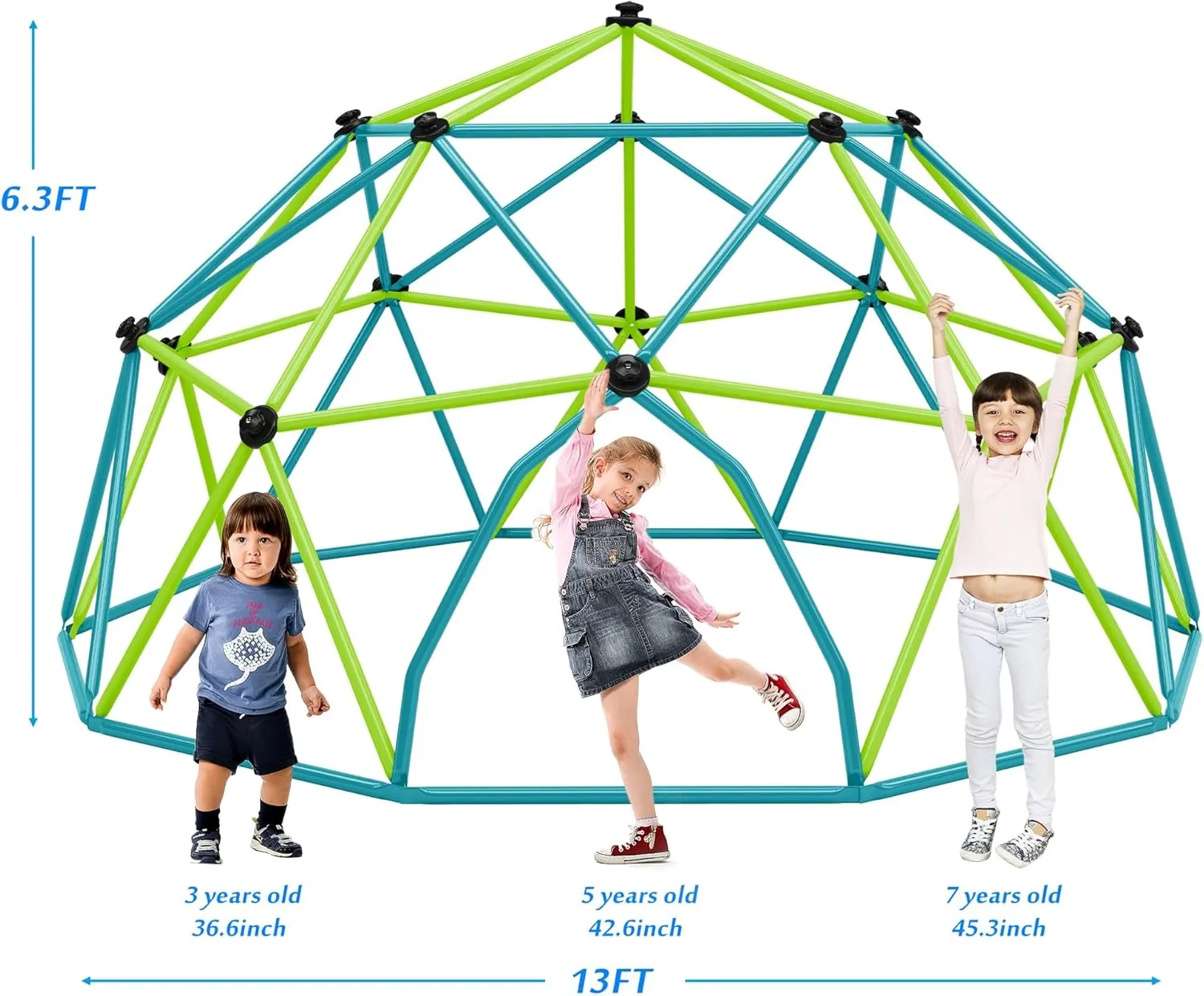 Kids Climbing Dome Tower - Geometric Playground Dome Climber Monkey Bars Play Center, Rust Resistant Steel, 1000 LBS Capacity(Blue Green,13 ft)