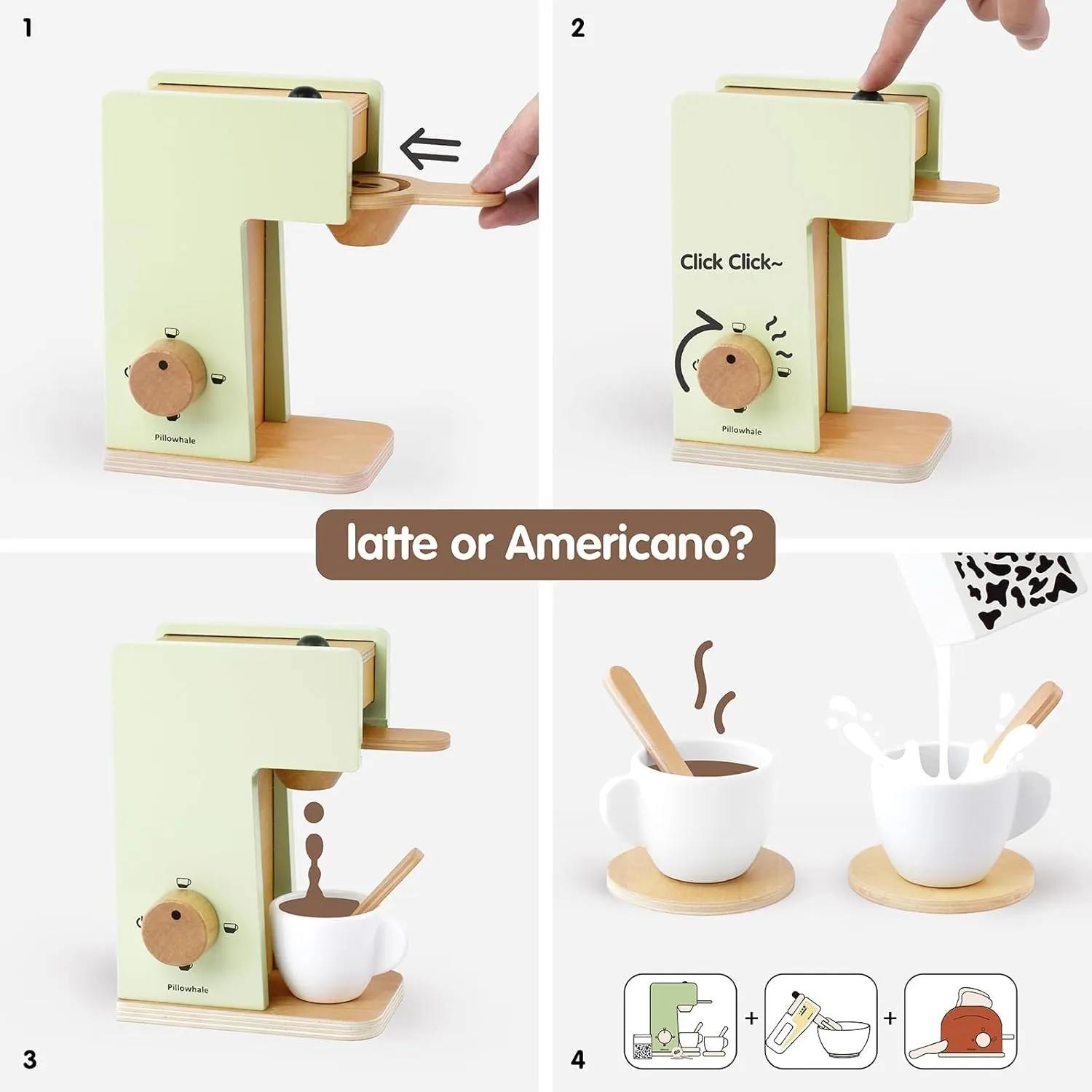Kids Coffee Maker Playset,Wooden Toy Toaster,Toy Mixer,3-in-1 Kids Kitchen Playset,Pretend Play Kitchen Accessories,Wooden Kitchen Sets for Kids Toddlers Boys Girls Ages 3 