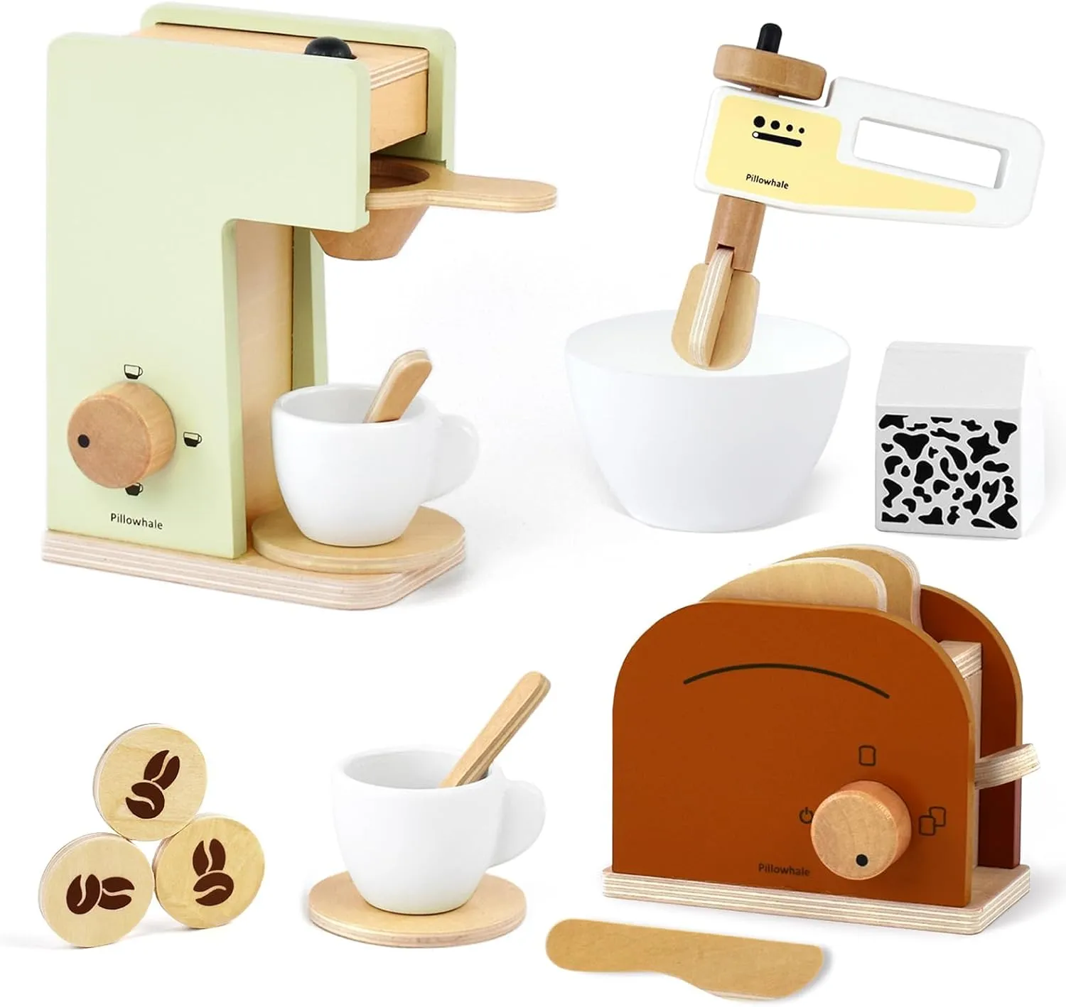 Kids Coffee Maker Playset,Wooden Toy Toaster,Toy Mixer,3-in-1 Kids Kitchen Playset,Pretend Play Kitchen Accessories,Wooden Kitchen Sets for Kids Toddlers Boys Girls Ages 3 