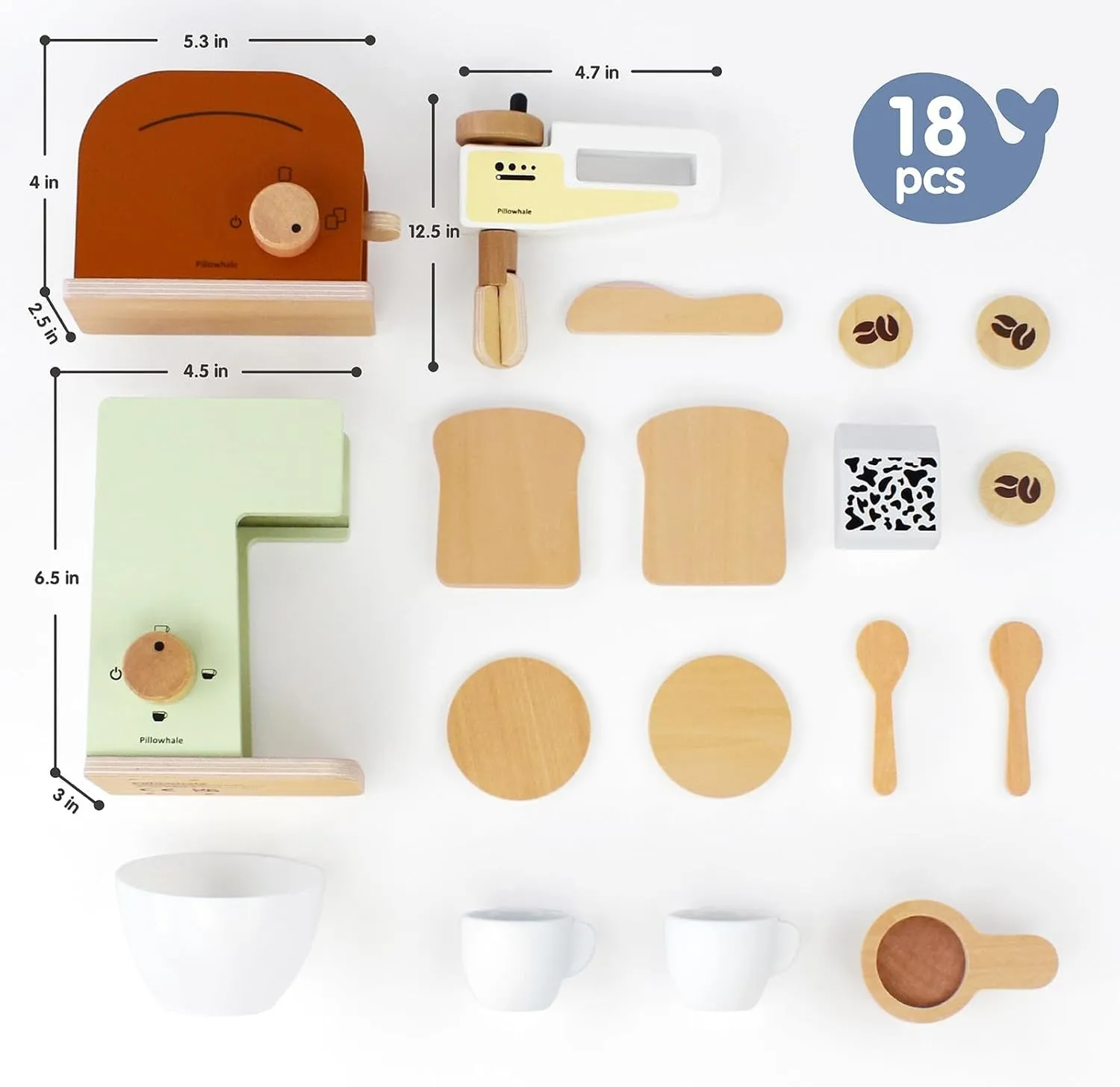 Kids Coffee Maker Playset,Wooden Toy Toaster,Toy Mixer,3-in-1 Kids Kitchen Playset,Pretend Play Kitchen Accessories,Wooden Kitchen Sets for Kids Toddlers Boys Girls Ages 3 