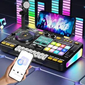 Kids DJ Mixer Board Controller Toy Set with Turntable, Piano Keys, Microphone & Bluetooth - Musical Instrument Toy for Toddlers, Babies & 3-8 Year Old Boys & Girls - Birthday (Black)