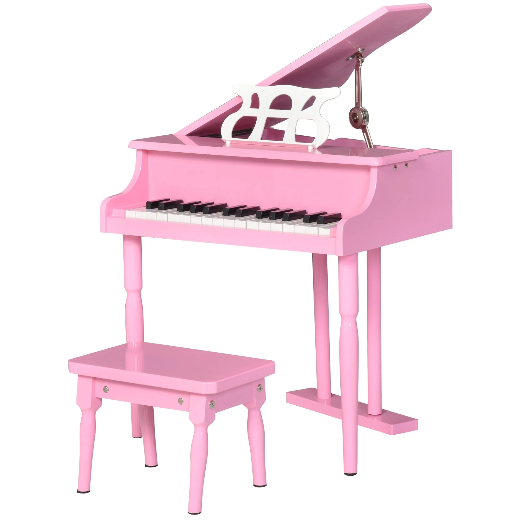 Kids Grand Piano 30 Keys Mini Musical Toy with Music Stand Bench Set of 2 Ideal Gift for Children Pink