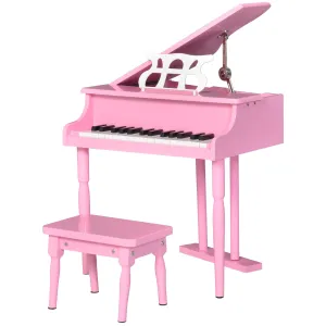 Kids Grand Piano 30 Keys Mini Musical Toy with Music Stand Bench Set of 2 Ideal Gift for Children Pink