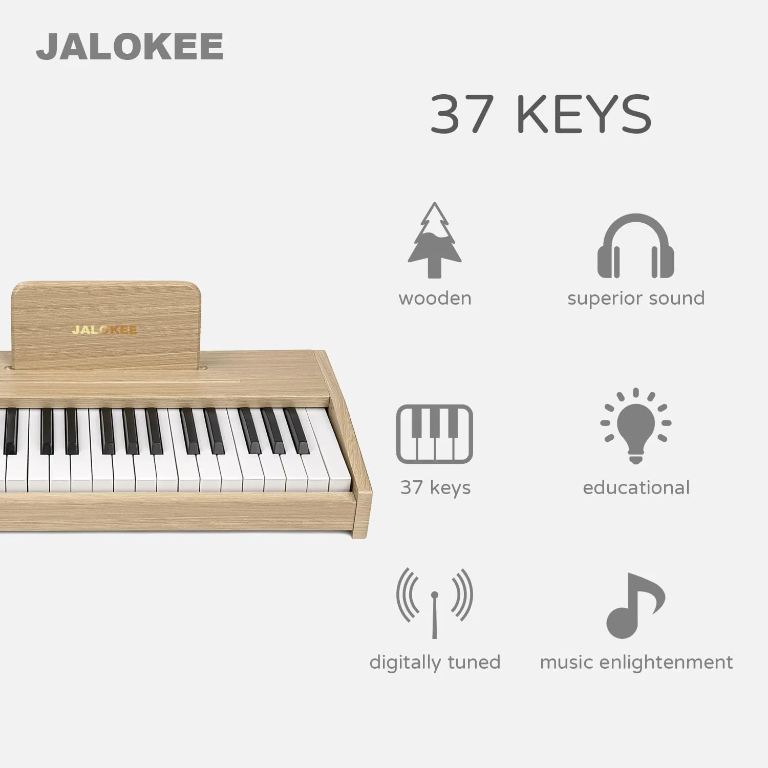 Kids Piano Keyboard, Digital Piano for Kids, Music Educational Instrument Toy, Wood Toy for 3  Girls and Boys (Oak, 37 Keys)