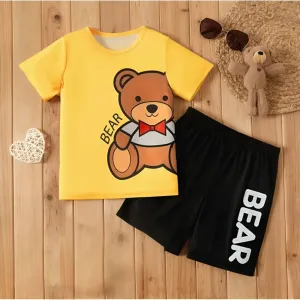 Kids’ Teddy Bear Printed Summer Outfit – T-Shirt & Shorts Set