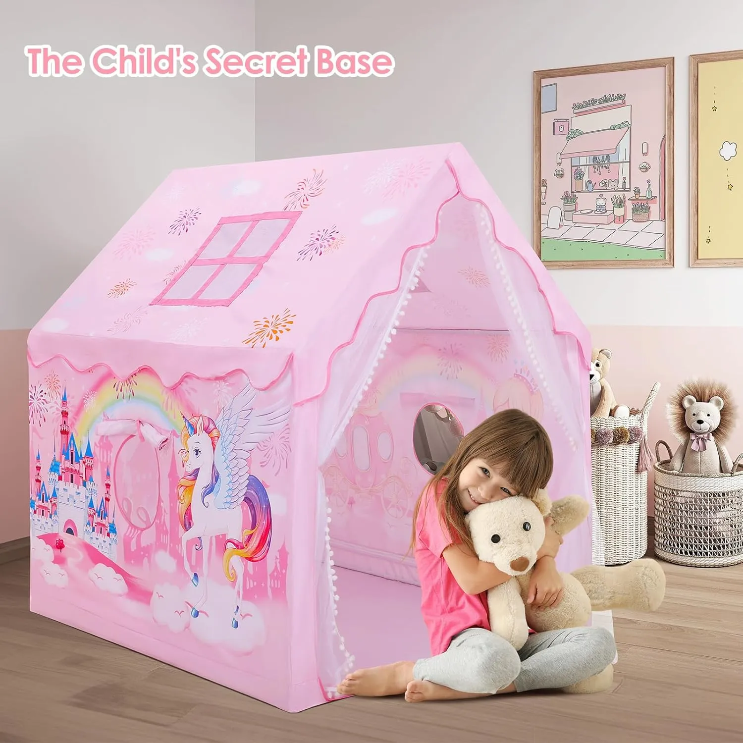 Kids Tent Toddler Playhouse for Boys Girls,Large and Foldable Kids Playtents with Windows,Portable and Lightweight Play Tent Indoor&Outdoor Gift for Children