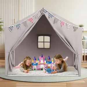 Kids Tent with Mat Playhouse for Kids Indoor Outdoor Play Tent for Toddlers 3 4 5 6 Year Olds Grey
