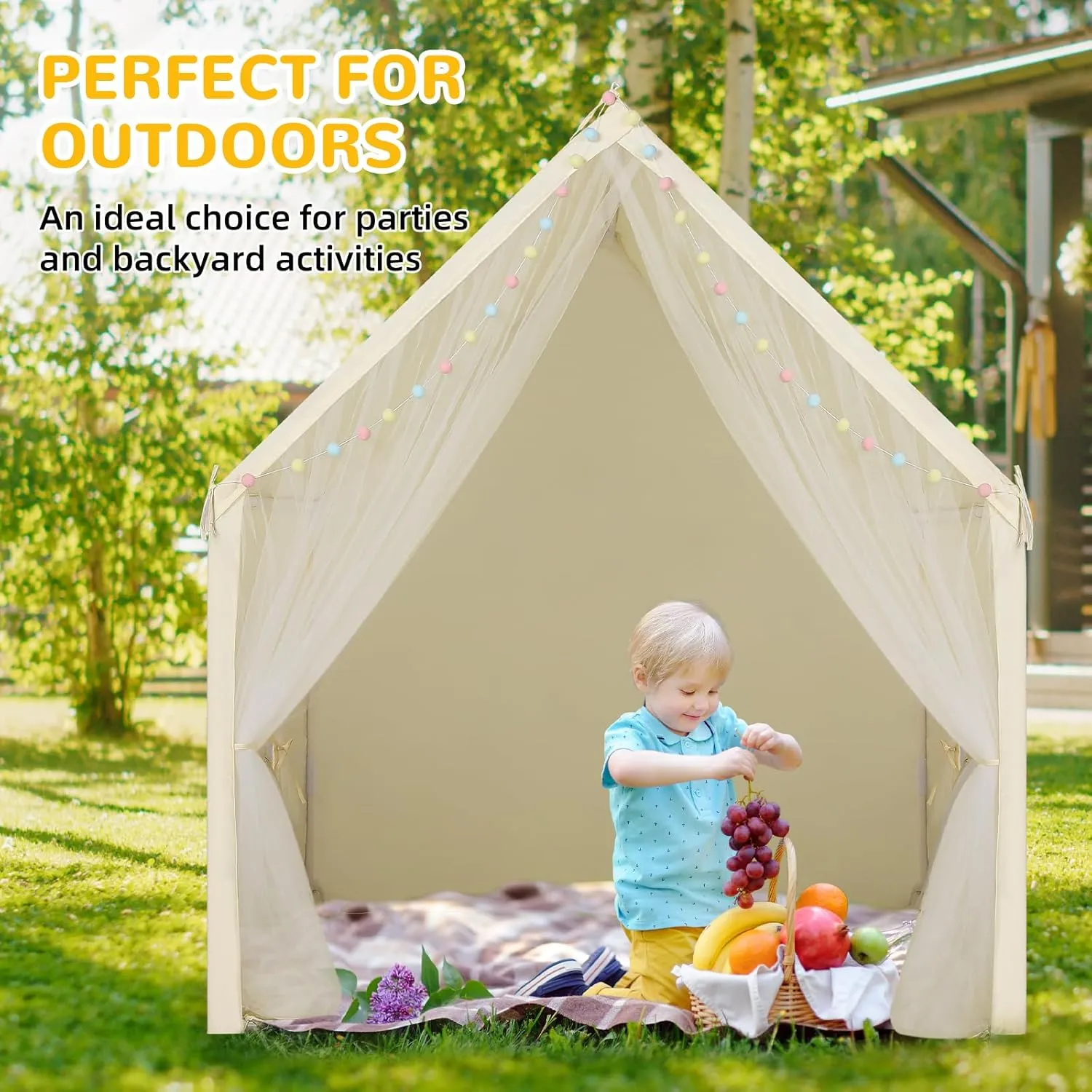 Kids Tent,Play House for Kids Indoor Outdoor,Play Tent Princess Fort Castle Playhouse for Girls Boys(Light Yellow)