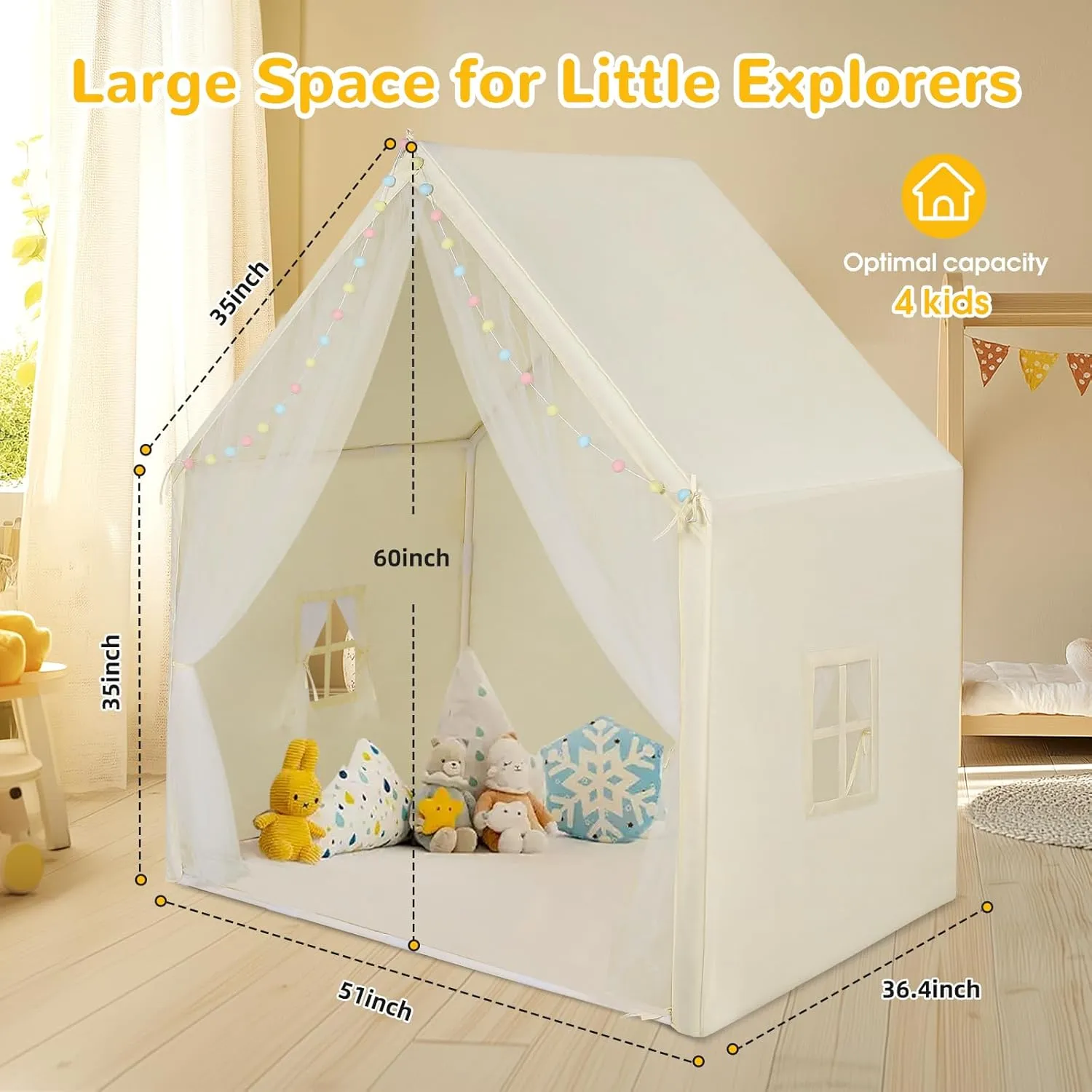 Kids Tent,Play House for Kids Indoor Outdoor,Play Tent Princess Fort Castle Playhouse for Girls Boys(Light Yellow)