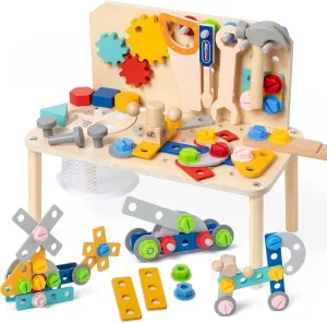 Kids Tool Set for Toddlers, STEM Montessori Educational Toys for 3 Year Old, Pretend Play Tool Bench for Kids Ages 3-5, Wooden Toddler Learning Construction Toys, Gifts for 4 Year Old Boys
