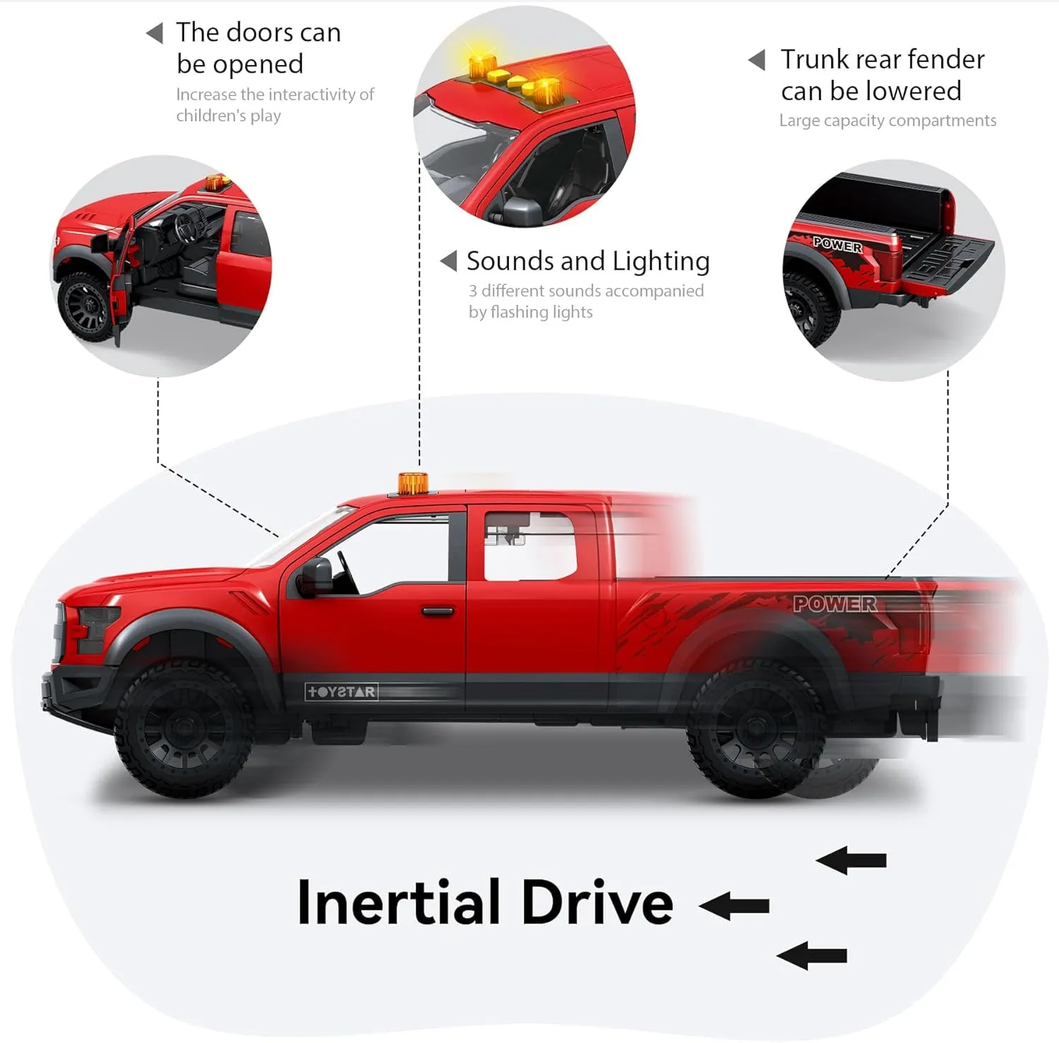 Kids Toys for 3 4 5 6 7 8 Years Old Boys, Red Pickup Truck Toy, Friction Powered Big Car with Lights and Sounds, Birthday Gifts